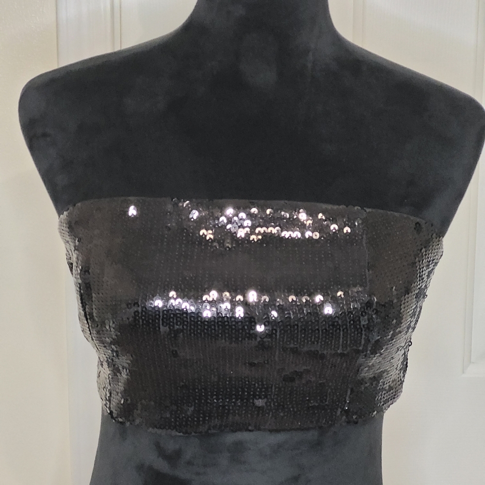 Fashion Nova Nemara Sequin Tube Top Dress Cropped Black Size XLarge - Picture 3 of 12